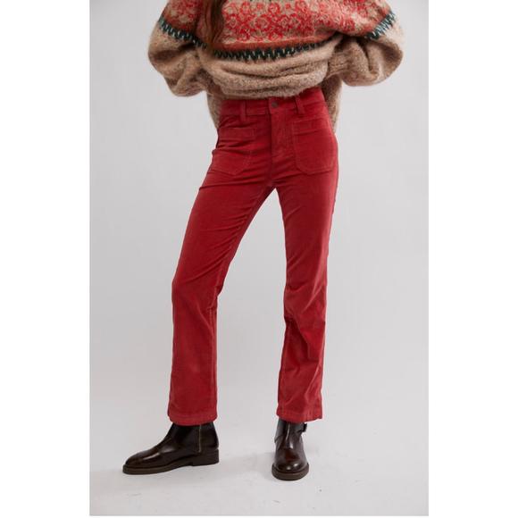 NEW FREE PEOPLE high time kick flare pants in red dahlia - Picture 1 of 5